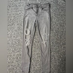 American Eagle Outfitters Gray Distressed Skinny Jeans